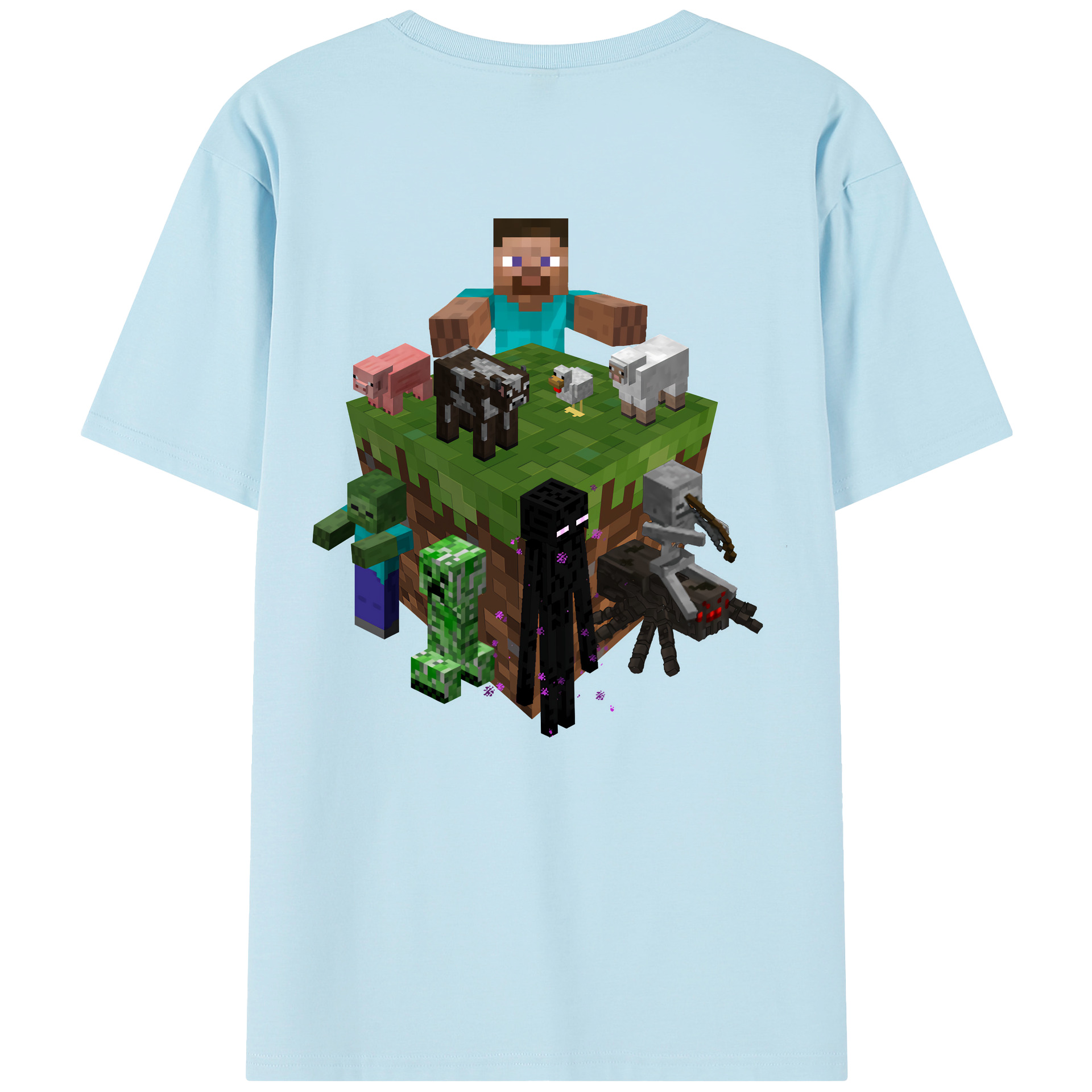 （画像用） マインクラフト ブロックの世界 Minecraft MC Block world 綿100％半袖Tシャツ（背面プリント）